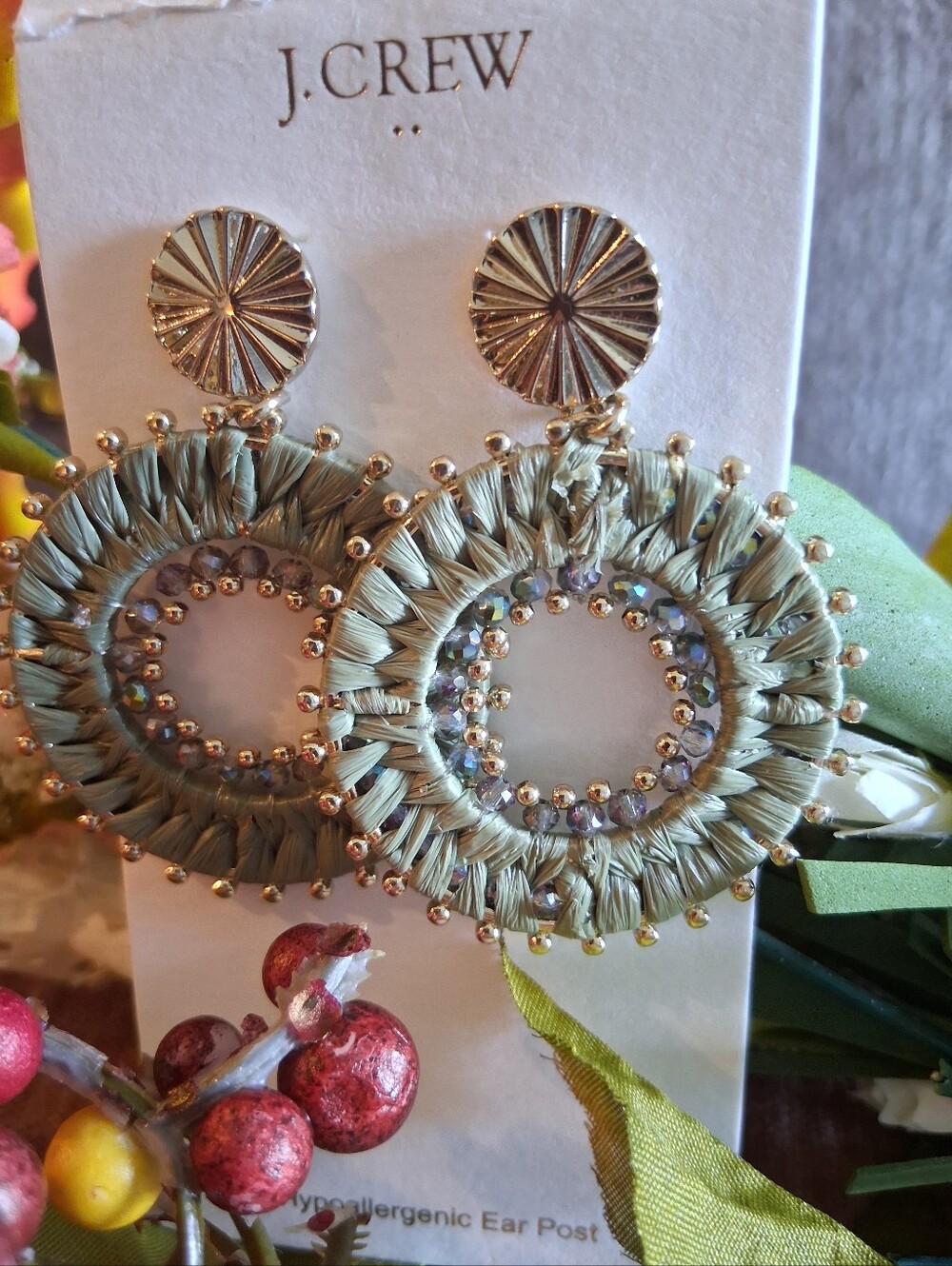 J Crew Muted Green & Gold Earrings